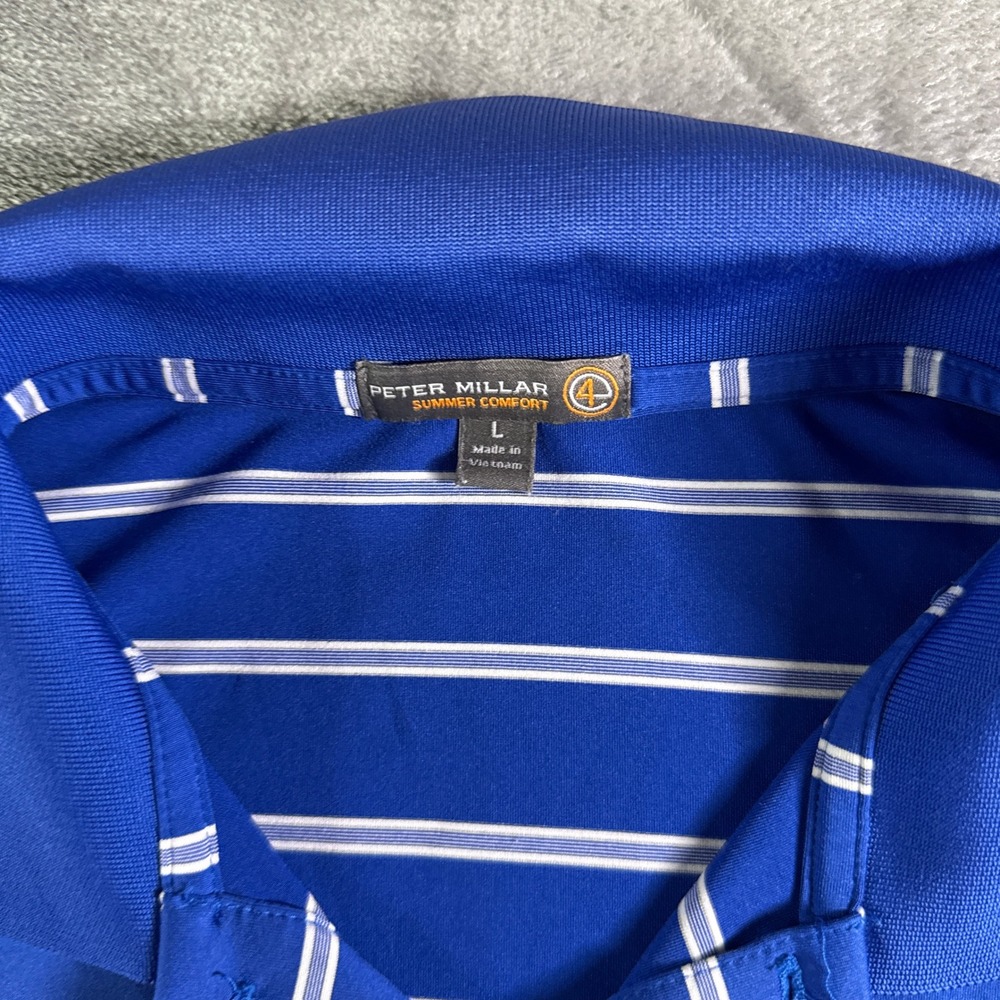 Peter Millar Summer Comfort Crossed Club Golf Polo Shirt Striped Blue White L - Picture 4 of 9
